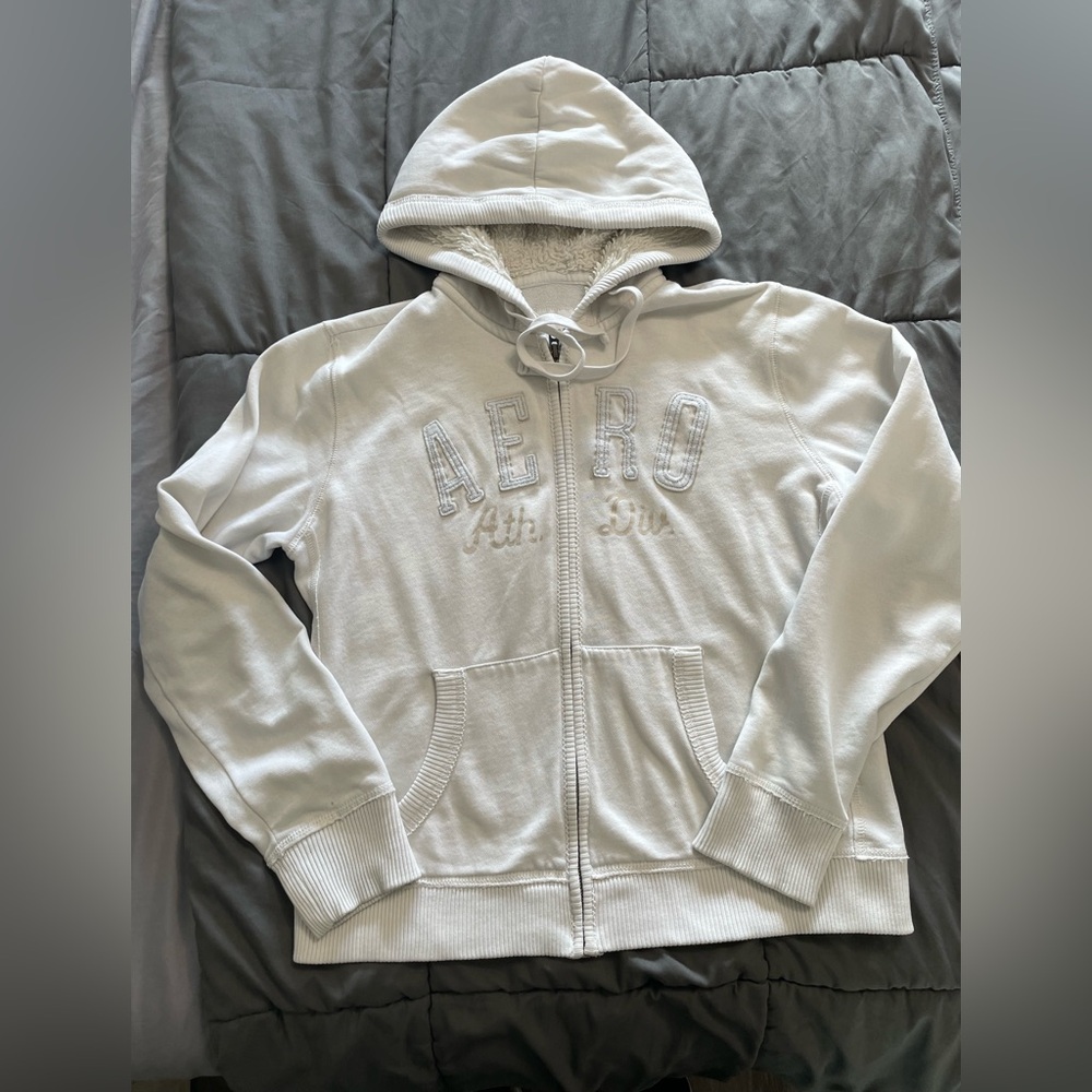 Y2K Aeropostale White Hoodie with White Logo size Large